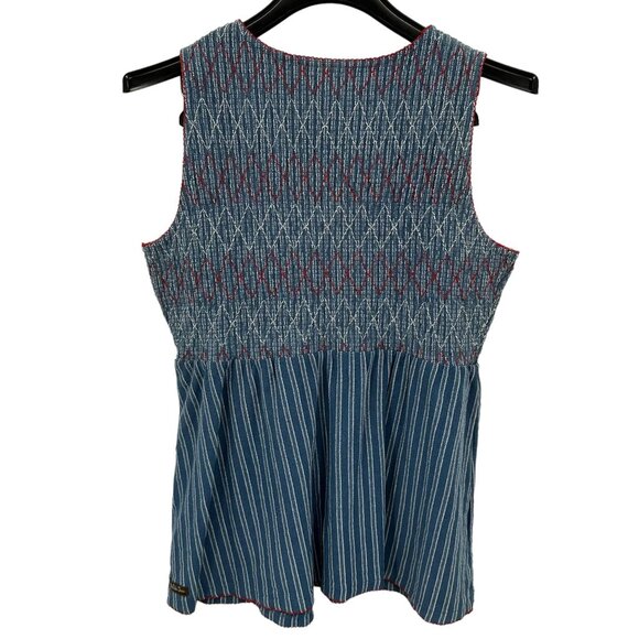 Matilda Jane Roxie Striped Tank Top Smocked Sleeveless Blue Embroidered Size L - Picture 4 of 8